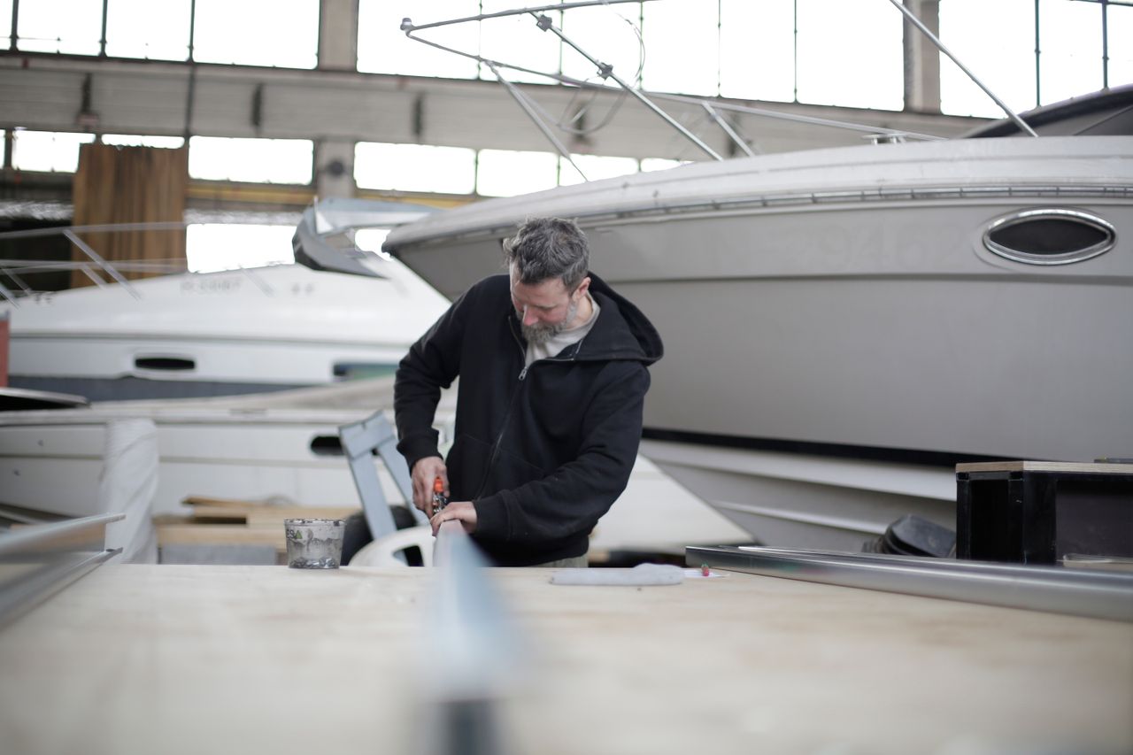 Boat craftsman at work
